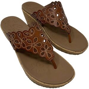 Skechers Beverlee Summer Spirit Wedge Sandals Brown Women’s Size 7